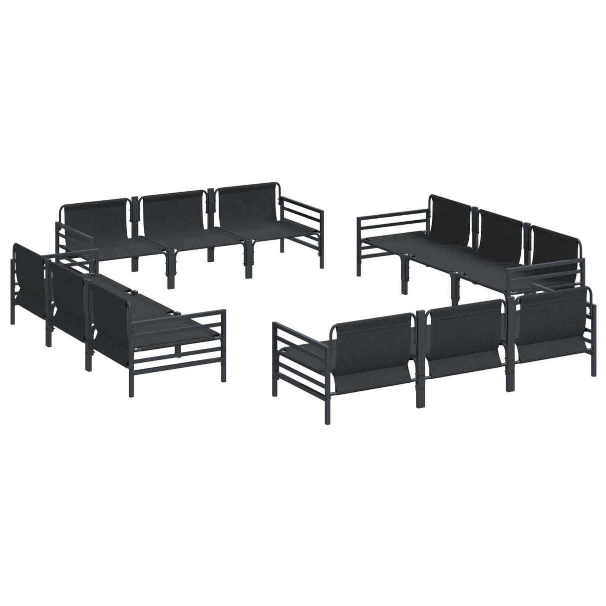 vidaXL Tuinbank Set met kussen 12 pcs Zwart Staal