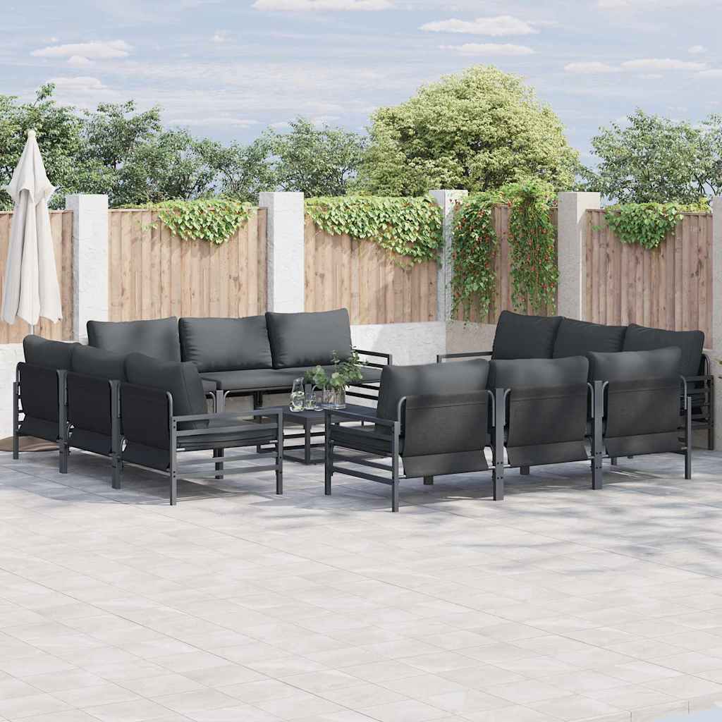 vidaXL Tuinbank Set met kussen 12 pcs Zwart Staal
