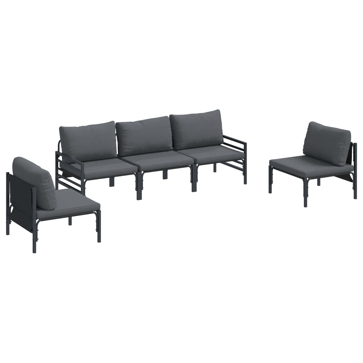 vidaXL Tuinbank Set met kussen 5 pcs Zwart Staal