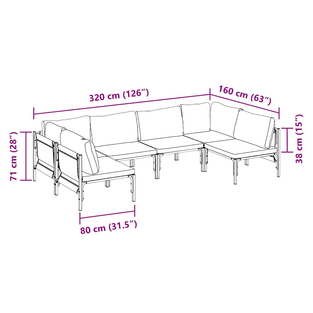 vidaXL Tuinbank Set met kussen 6 pcs Zwart Staal