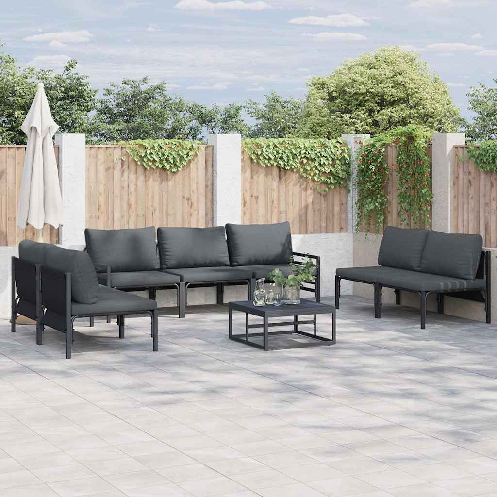 vidaXL Garden Sofa Set with Cushion 7 pcs Black Steel
