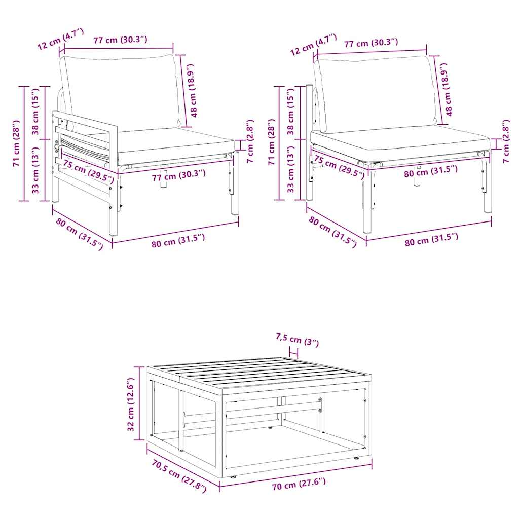 vidaXL Tuinbank Set met kussen 8 pcs Zwart Staal