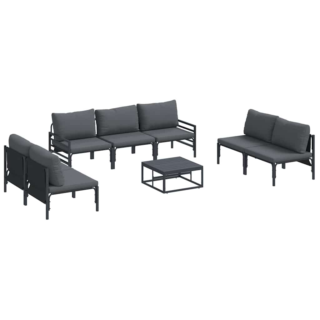 vidaXL Tuinbank Set met kussen 8 pcs Zwart Staal