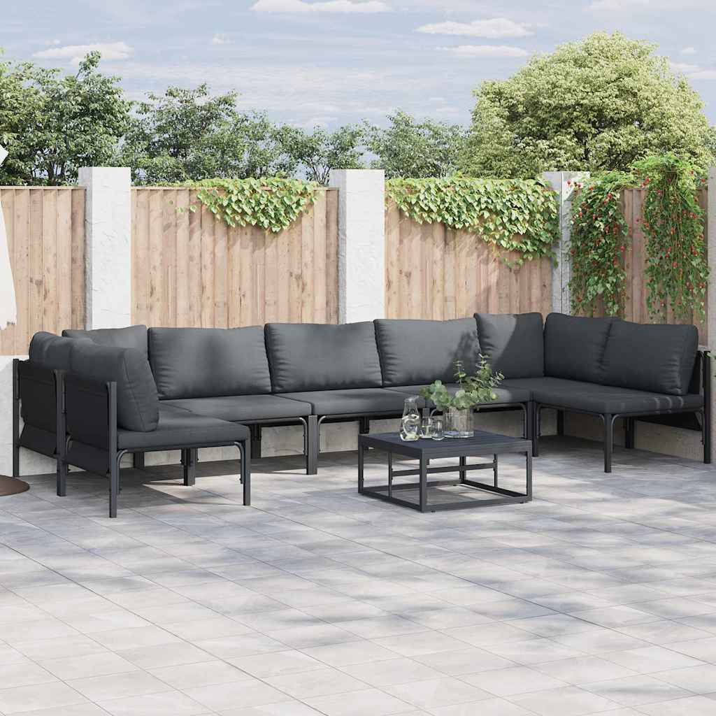 vidaXL Tuinbank Set met kussen 8 pcs Zwart Staal
