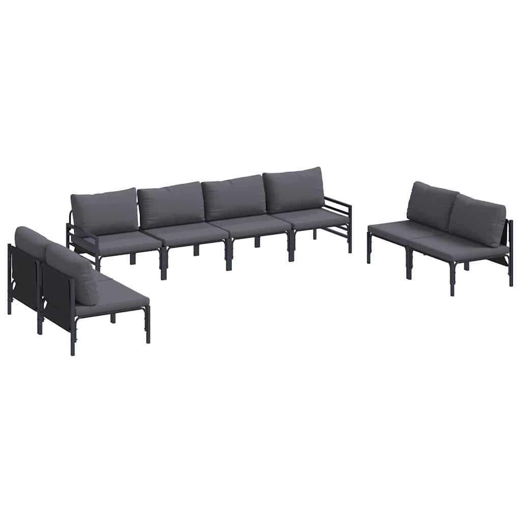 vidaXL Garden Sofa Set with cushions 8 pcs Black Steel