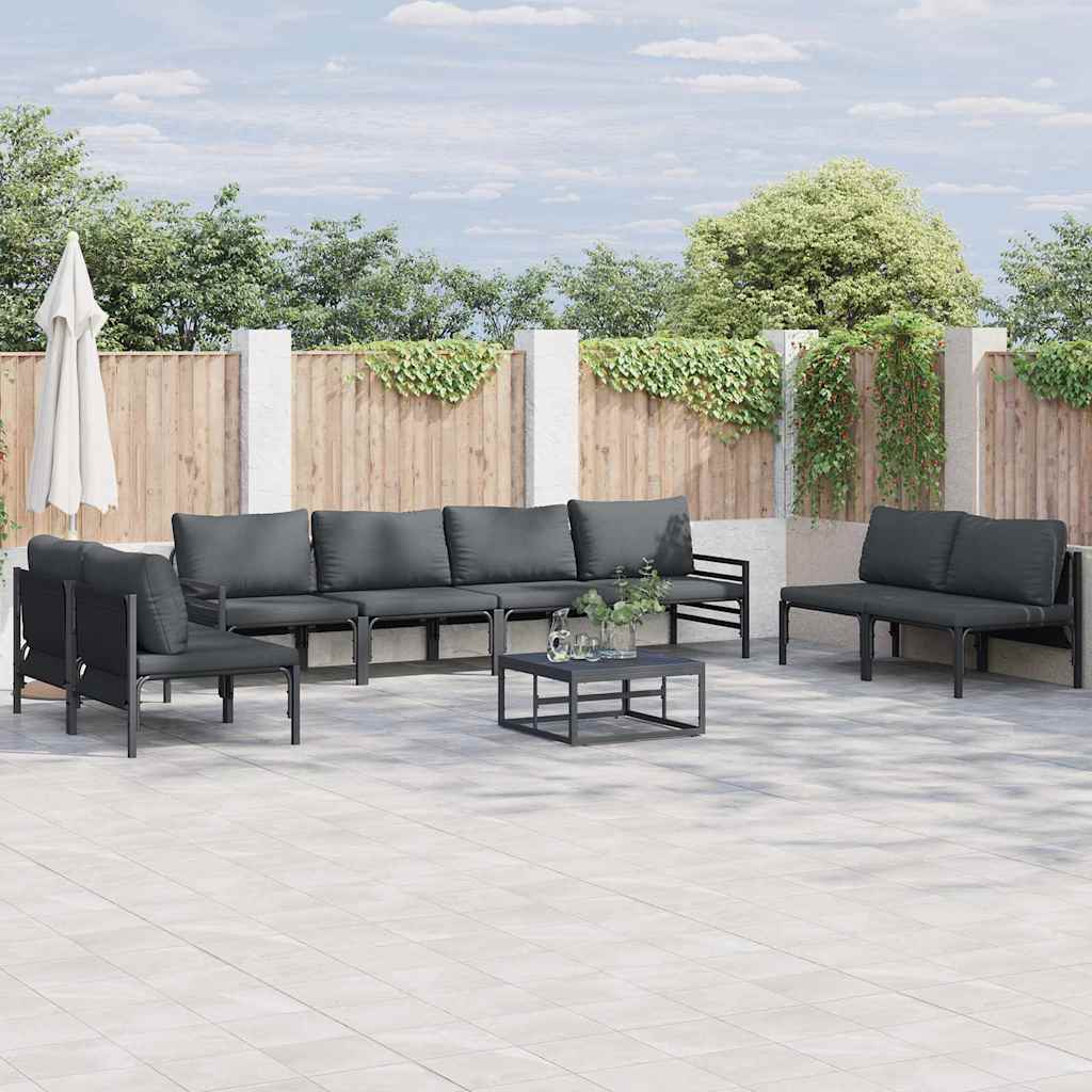 vidaXL Garden Sofa Set with cushions 8 pcs Black Steel