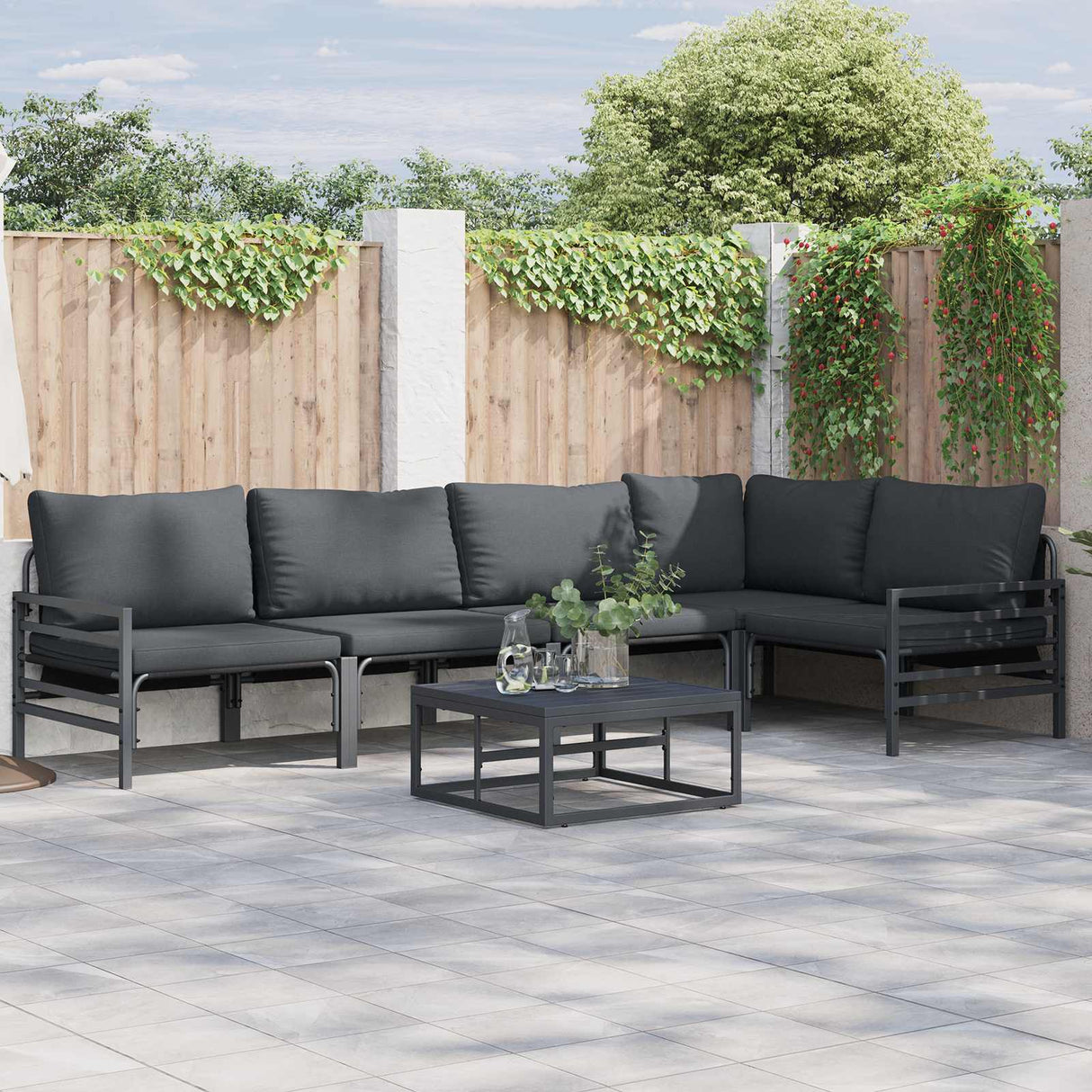 vidaXL Garden Bench Set with Cushion 5 pcs Black Steel