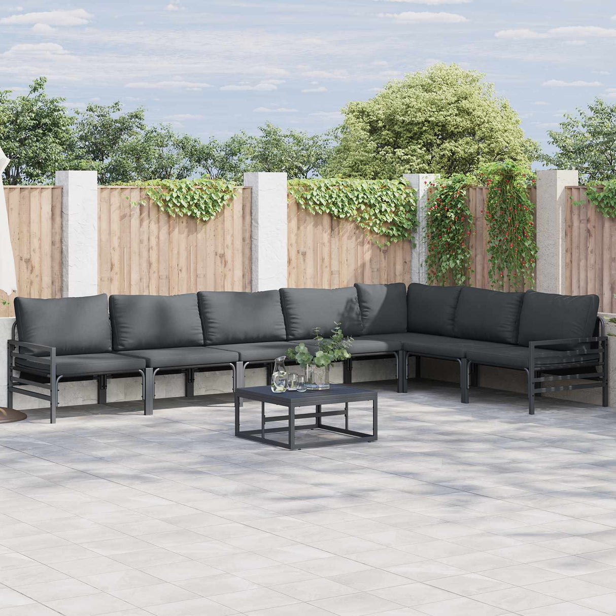 vidaXL Tuinbank Set met kussen 7 pcs Zwart Staal