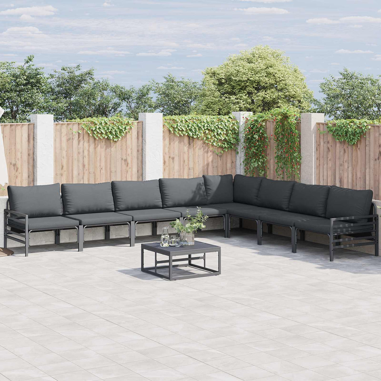vidaXL Tuinbank Set met kussen Antraciet Staal
