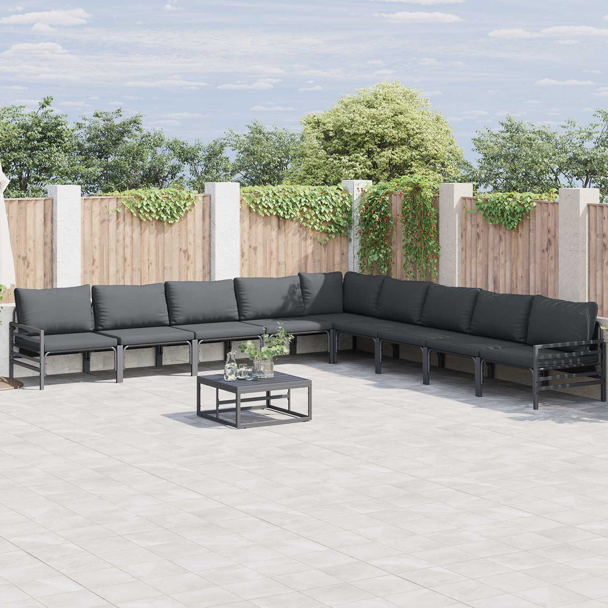 vidaXL Tuinbank Set met kussen 9 pcs Zwart Staal