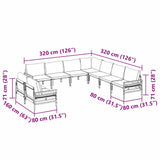 vidaXL Garden Bench Set with Cushion 9 pcs Black Steel
