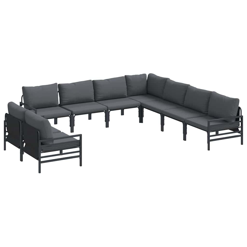 vidaXL Garden Bench Set with Cushion 9 pcs Black Steel