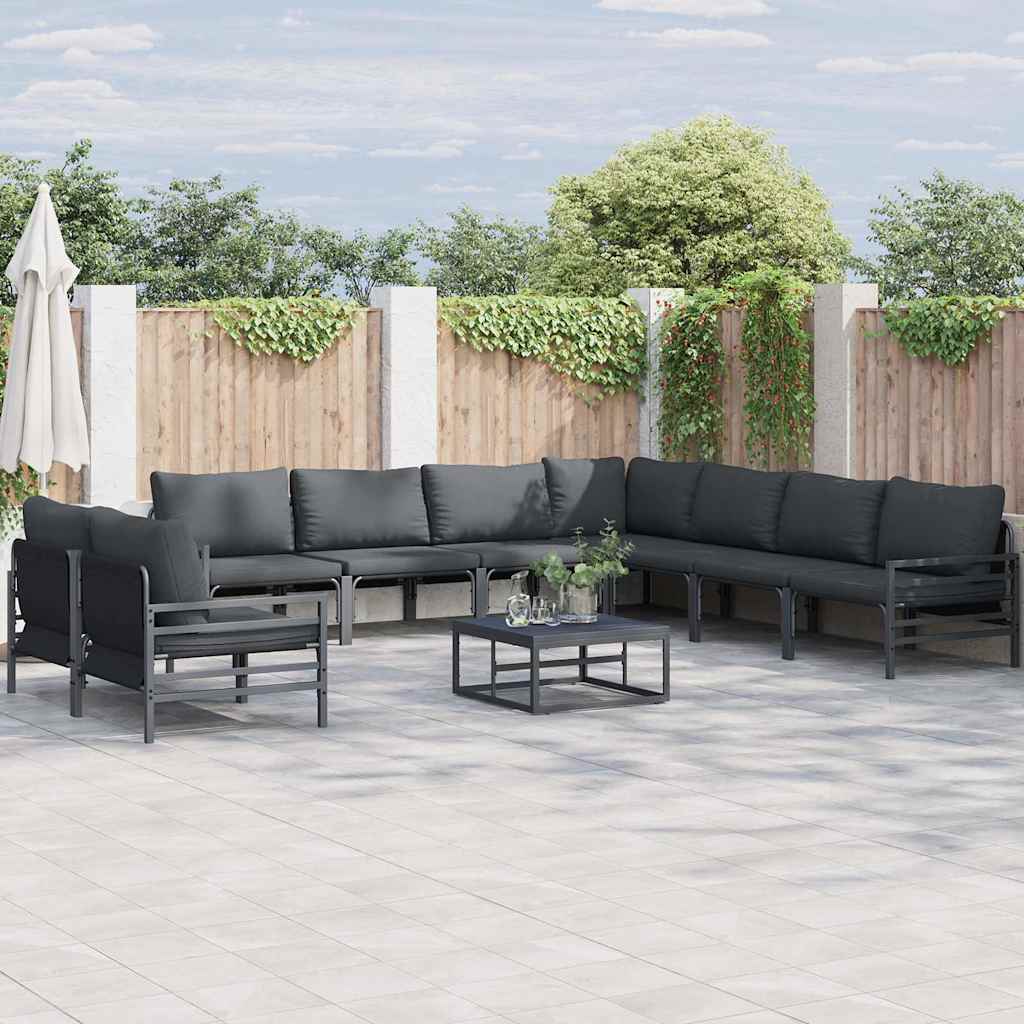vidaXL Garden Bench Set with Cushion 9 pcs Black Steel