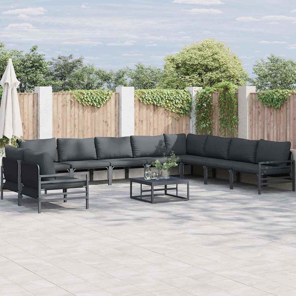 vidaXL Tuinbank Set met kussen 10 pcs Zwart Staal