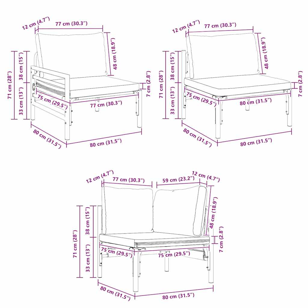 vidaXL Tuinbank Set met kussen 10 pcs Zwart Staal
