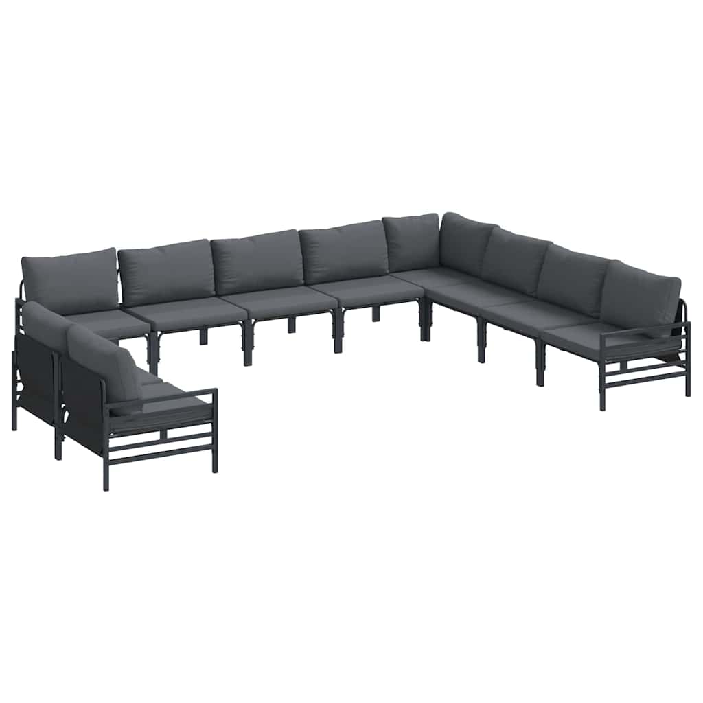 vidaXL Tuinbank Set met kussen 10 pcs Zwart Staal