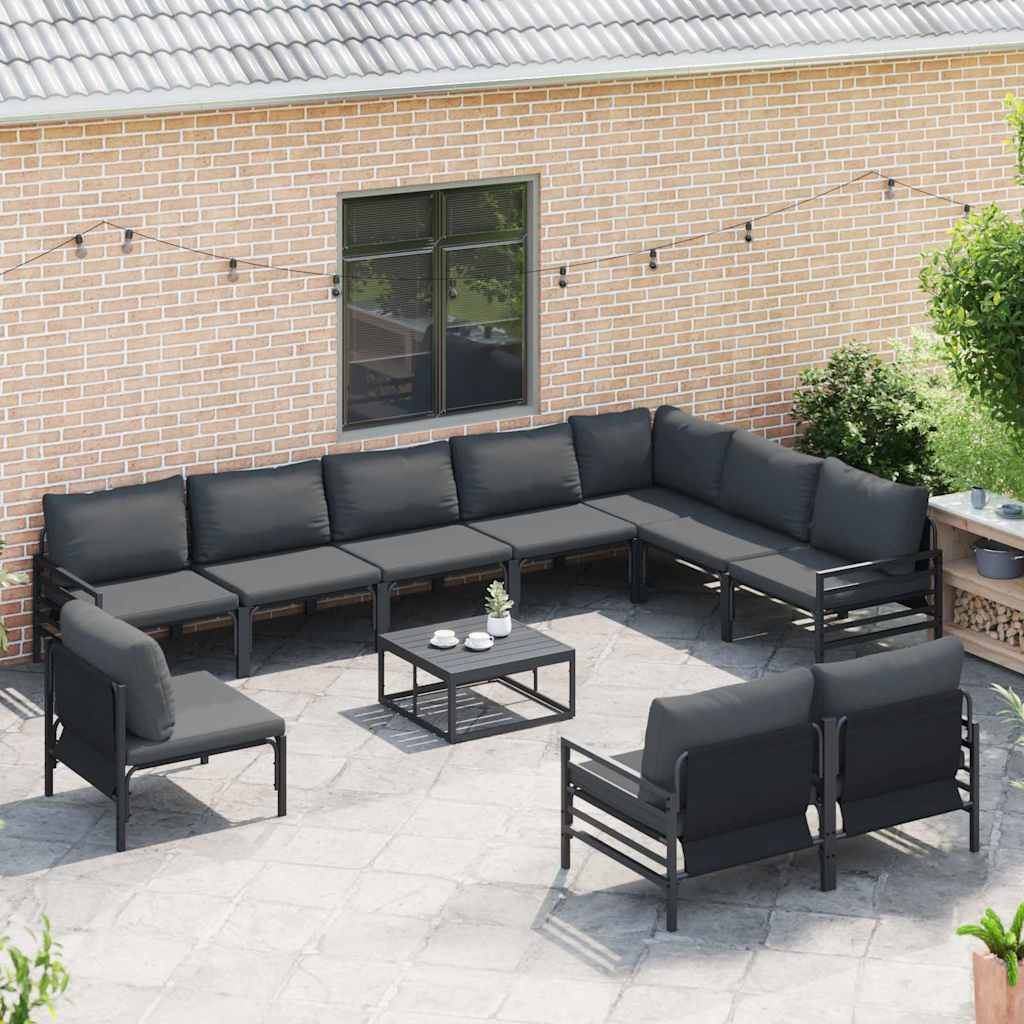 vidaXL Tuinbank Set met kussen 10 pcs Zwart Staal