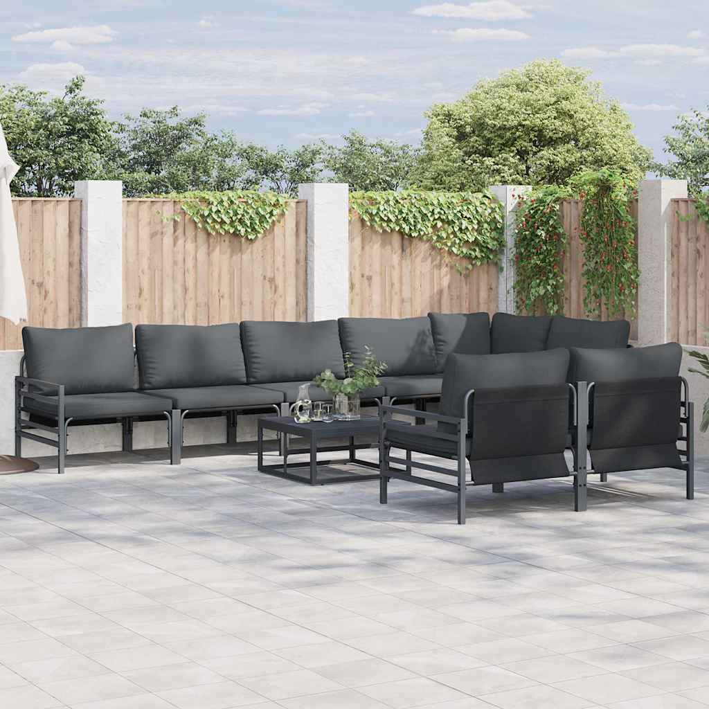 vidaXL Tuinbank Set met kussen 8 pcs Zwart Staal