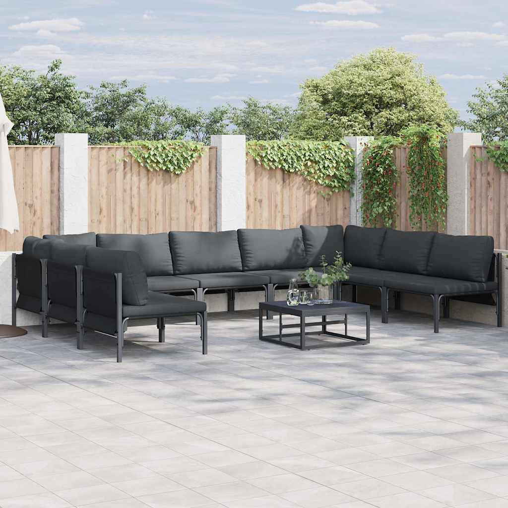 vidaXL Garden Bench Set with Cushion 9 pcs Black Steel