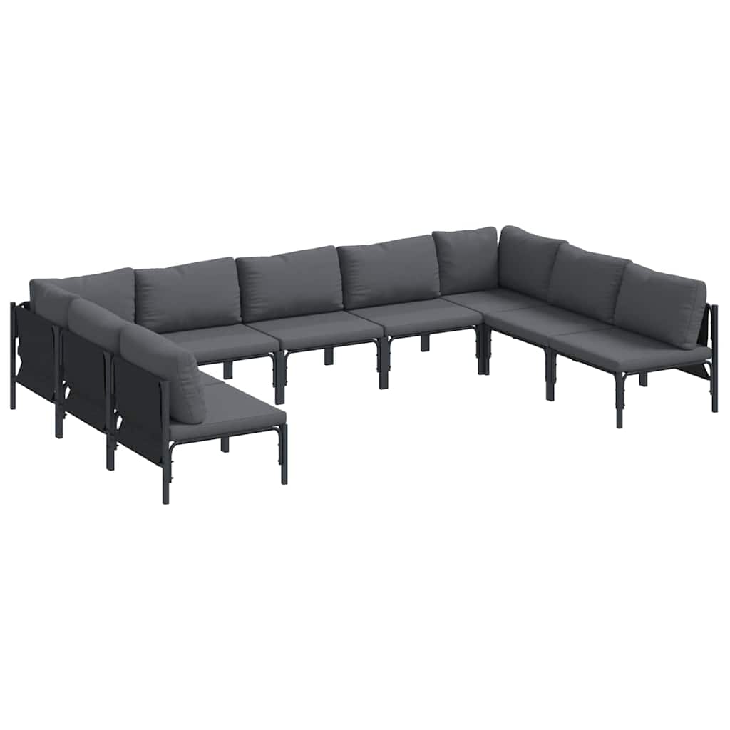 vidaXL Garden Bench Set with Cushion 9 pcs Black Steel