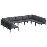 vidaXL Garden Bench Set with Cushion 9 pcs Black Steel