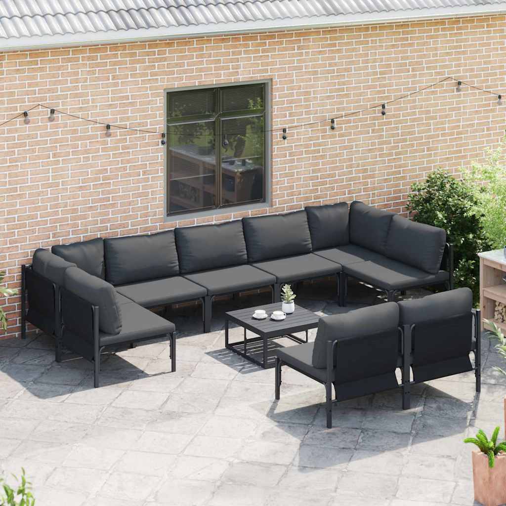 vidaXL Garden Bench Set with Cushion 9 pcs Black Steel