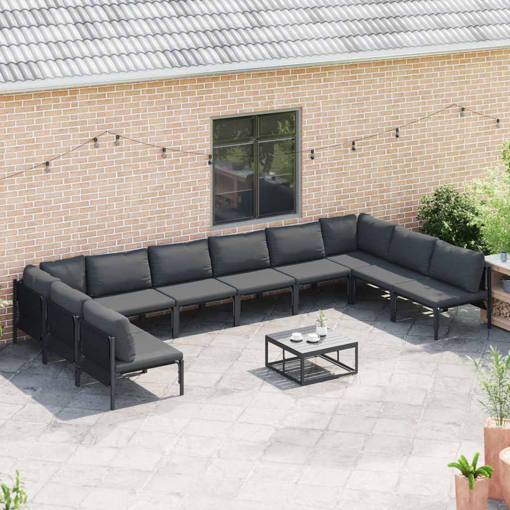 vidaXL Tuinbank Set met kussen 10 pcs Zwart Staal