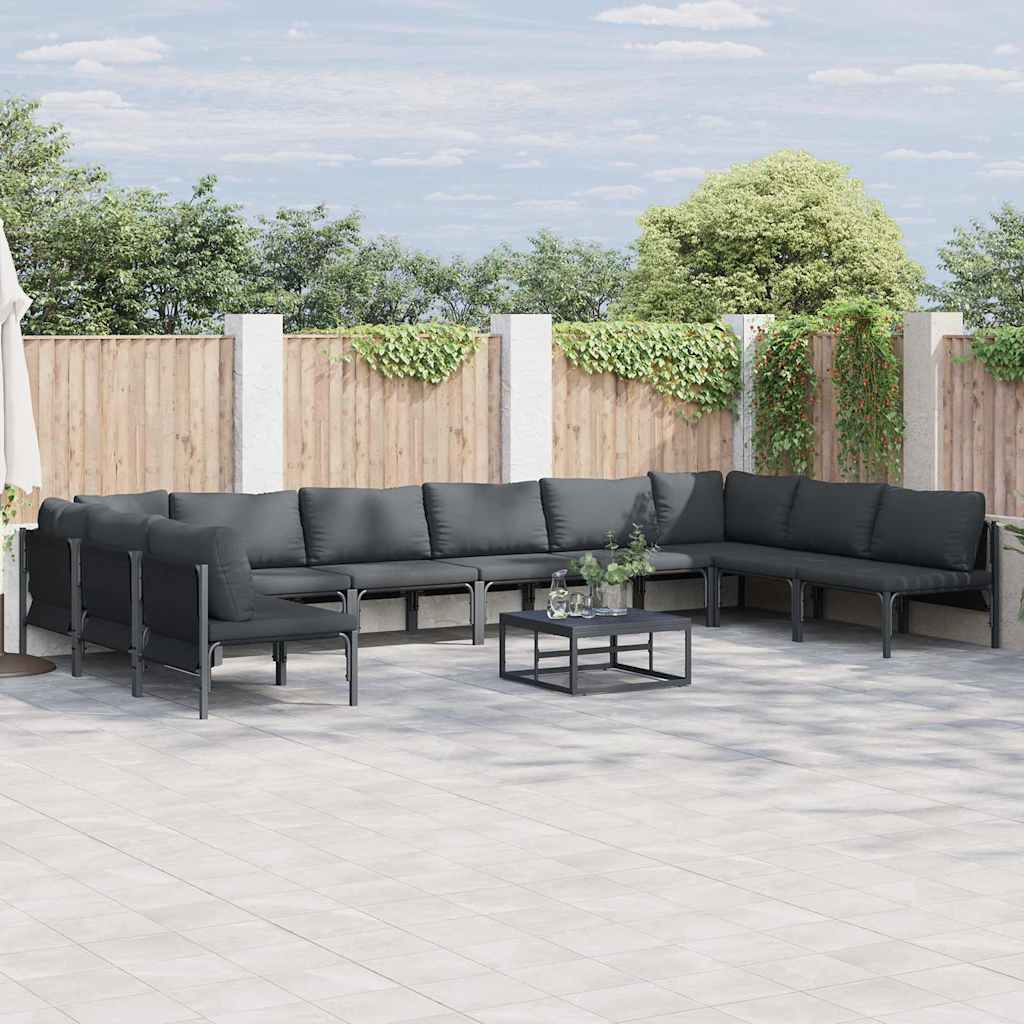 vidaXL Tuinbank Set met kussen 10 pcs Zwart Staal