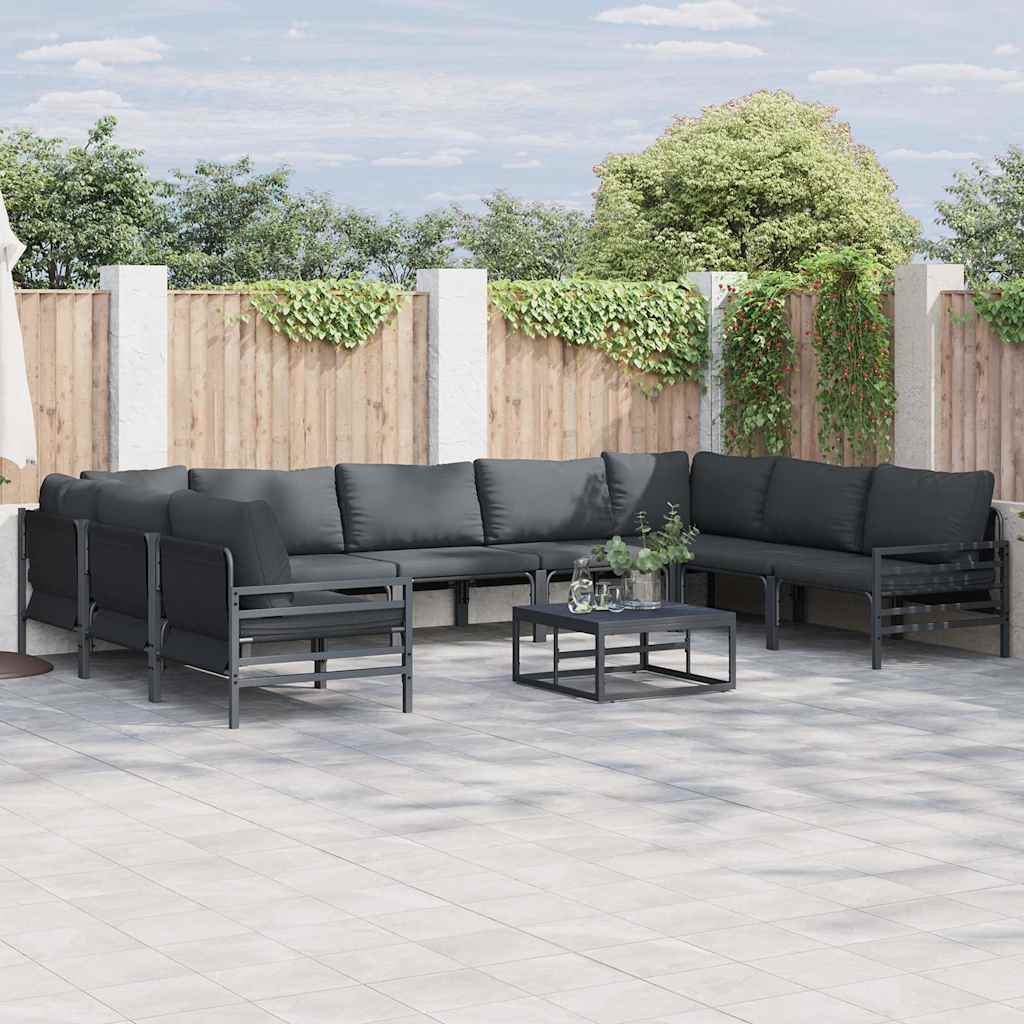 vidaXL Tuinbank Set met kussen 9 pcs Zwart Staal