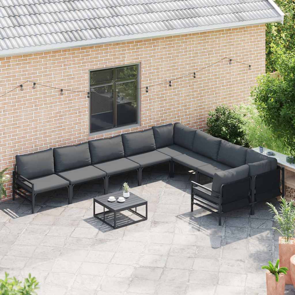 vidaXL Tuinbank Set met kussen 9 pcs Zwart Staal