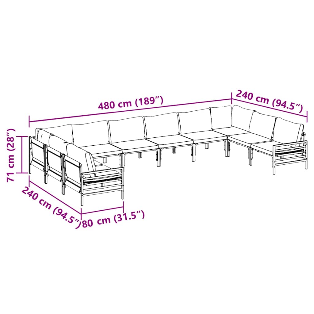 vidaXL Tuinbank Set met kussen 10 pcs Zwart Staal