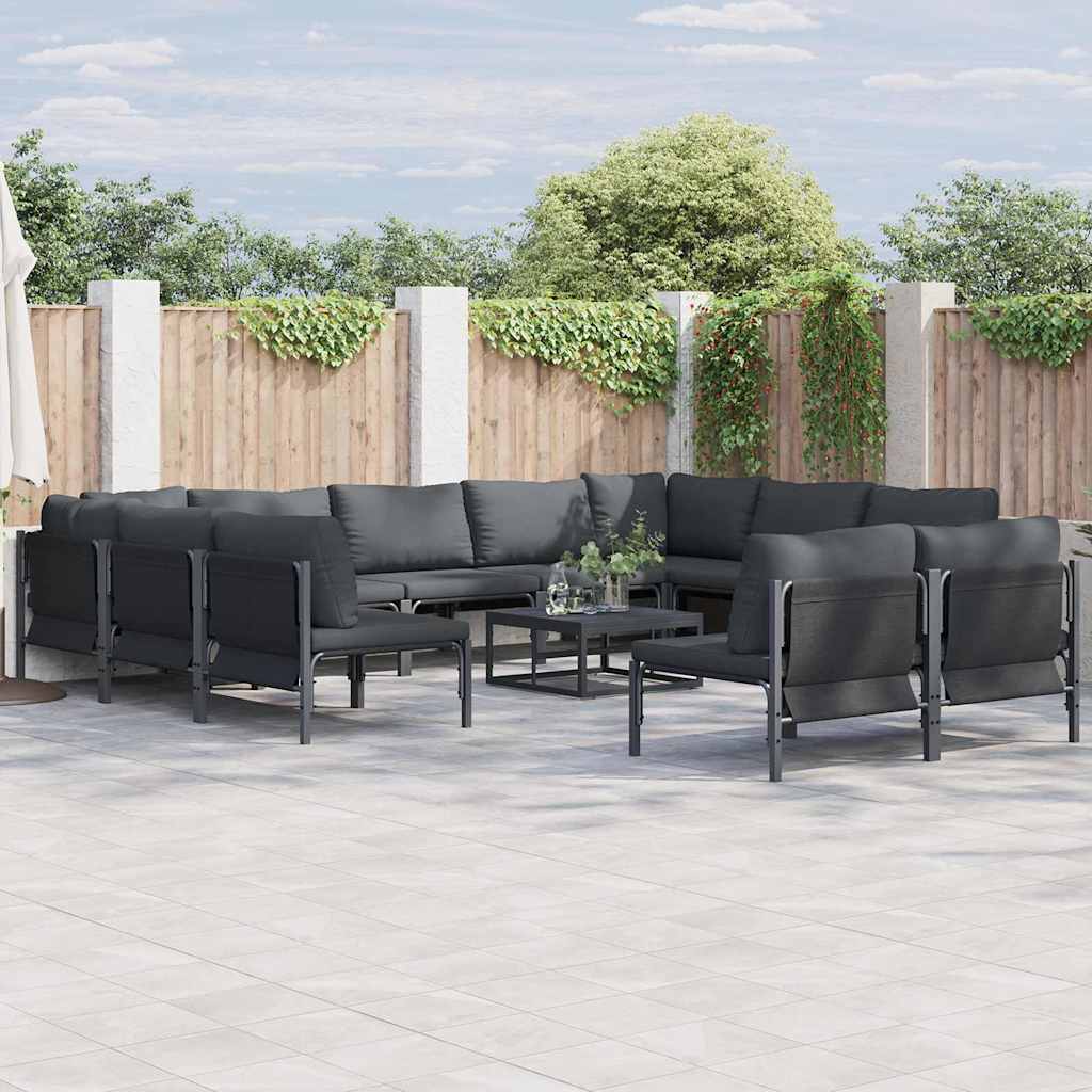 vidaXL Tuinbank Set met kussen 11 pcs Zwart Staal