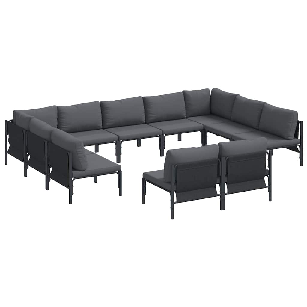 vidaXL Tuinbank Set met kussen 11 pcs Zwart Staal