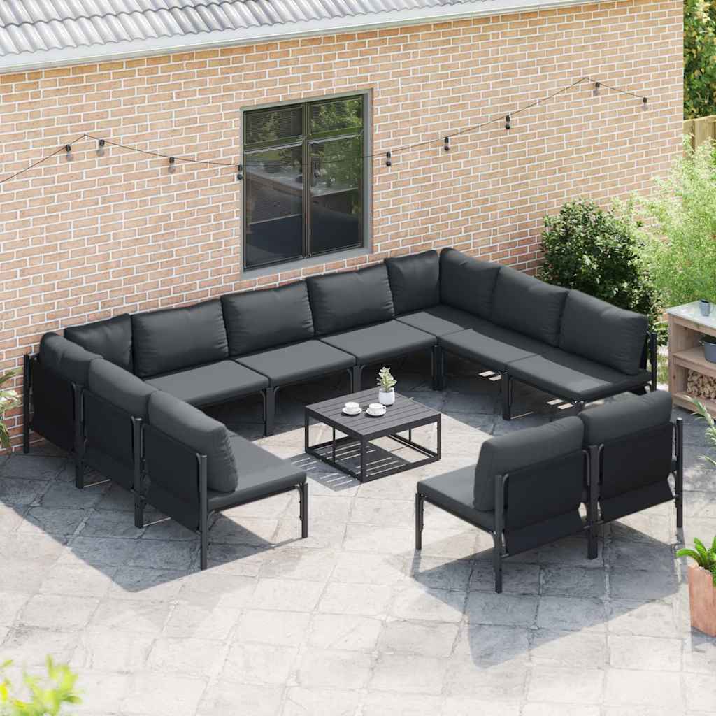 vidaXL Tuinbank Set met kussen 11 pcs Zwart Staal