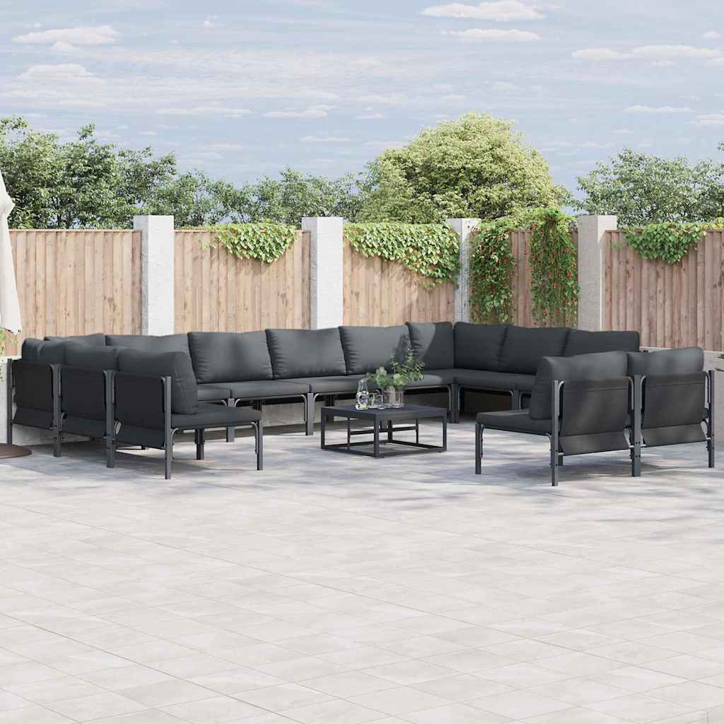 vidaXL Tuinbank Set met kussen 12 pcs Zwart Staal