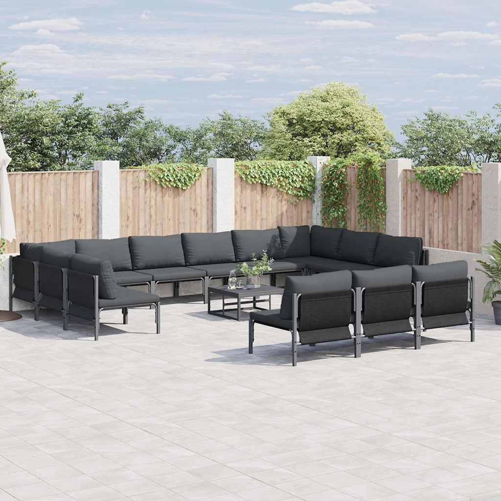 vidaXL Tuinbank Set met kussen 13 pcs Zwart Staal