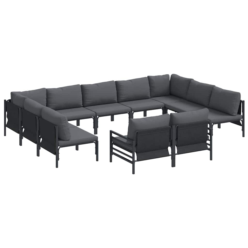 vidaXL Tuinbank Set met kussen 11 pcs Zwart Staal