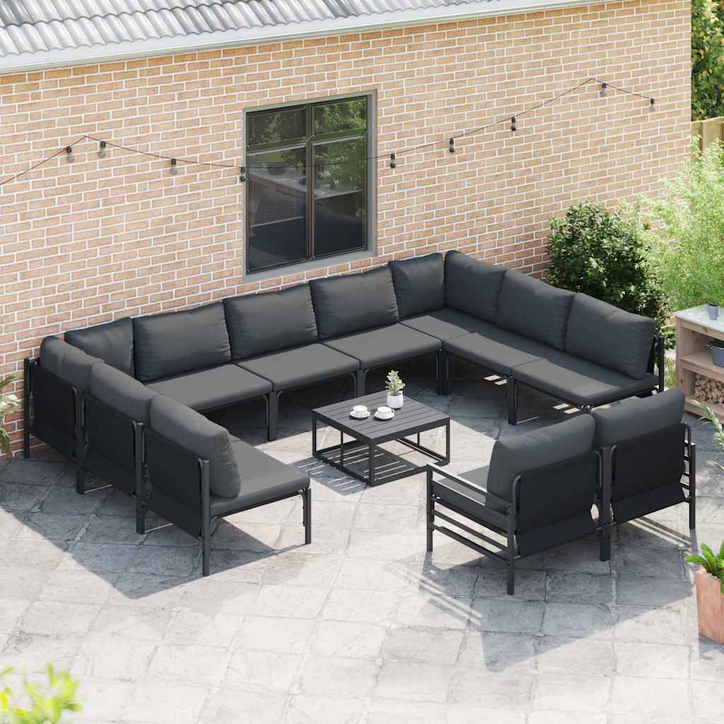 vidaXL Tuinbank Set met kussen 11 pcs Zwart Staal