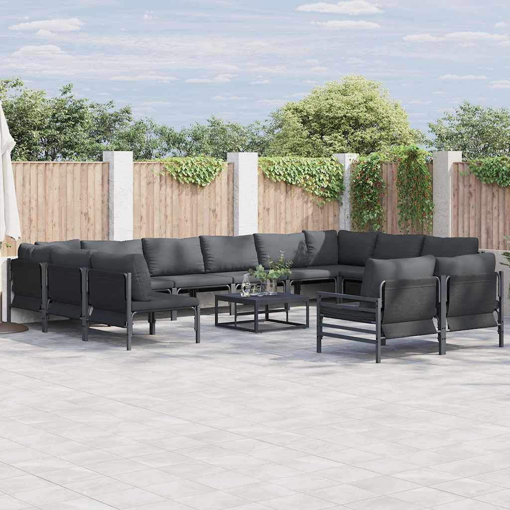 vidaXL Tuinbank Set met kussen 12 pcs Zwart Staal