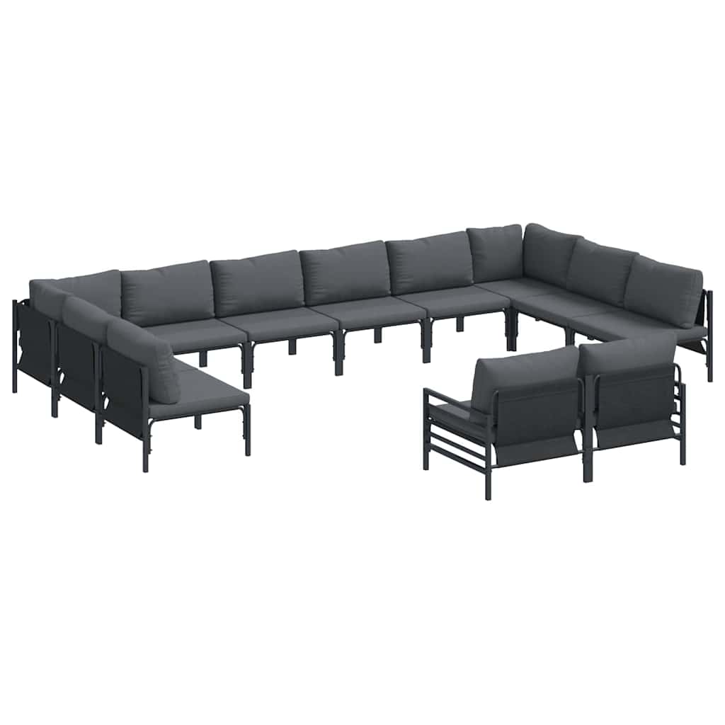 vidaXL Tuinbank Set met kussen 12 pcs Zwart Staal