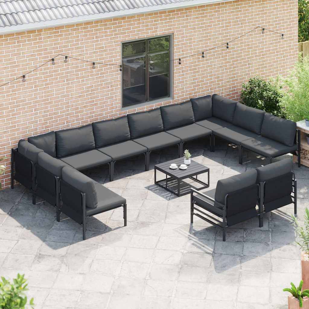 vidaXL Tuinbank Set met kussen 12 pcs Zwart Staal