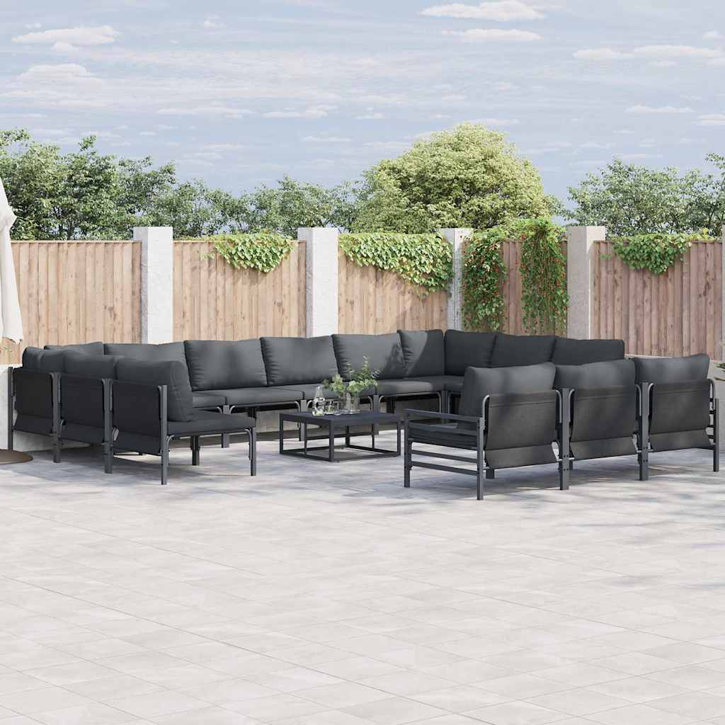 vidaXL Tuinbank Set met kussen 13 pcs Zwart Staal