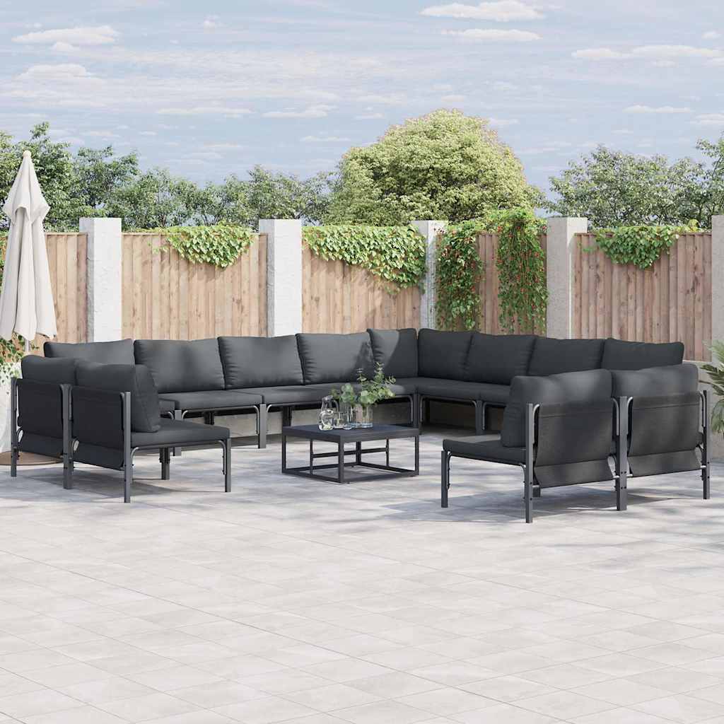 vidaXL Tuinbank Set met kussen 12 pcs Zwart Staal