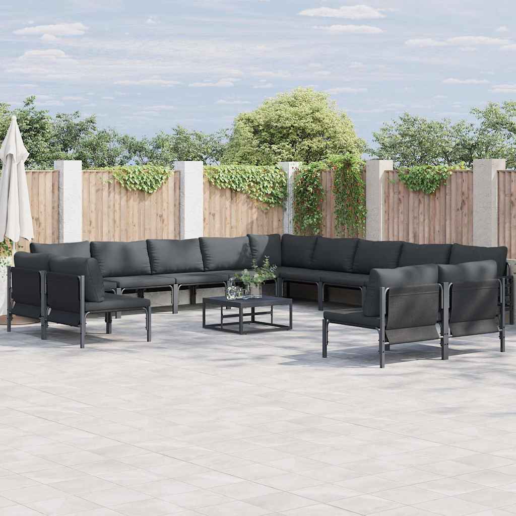 vidaXL Tuinbank Set met kussen 13 pcs Zwart Staal