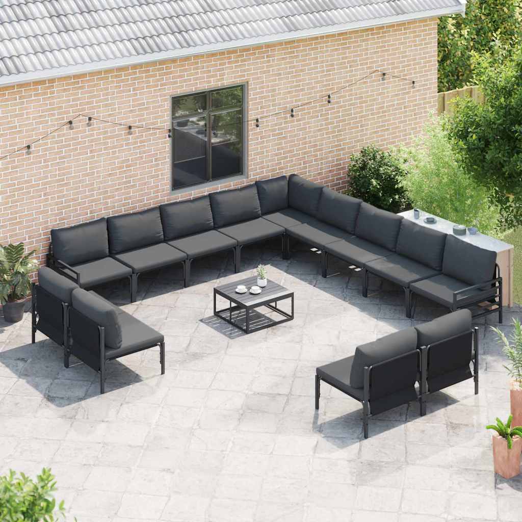vidaXL Tuinbank Set met kussen 13 pcs Zwart Staal