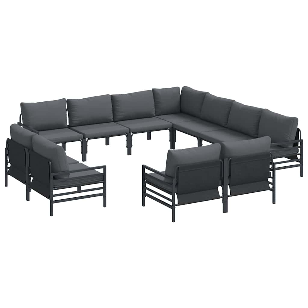 vidaXL Tuinbank Set met kussen 11 pcs Zwart Staal