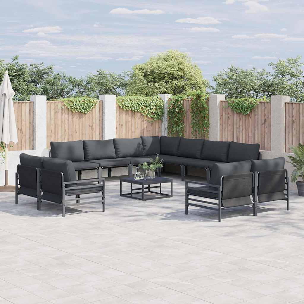 vidaXL Tuinbank Set met kussen 11 pcs Zwart Staal