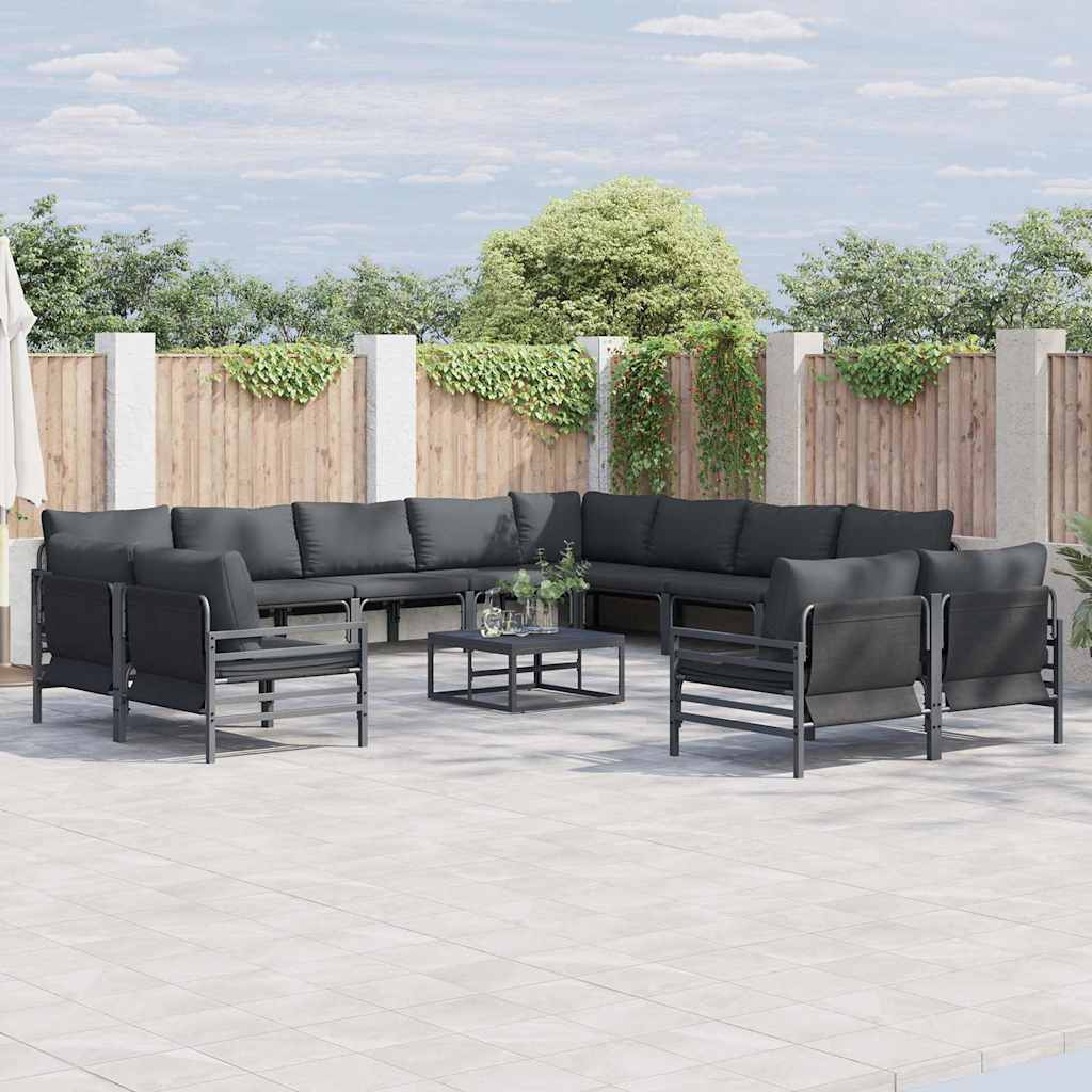 vidaXL Tuinbank Set met kussen 12 pcs Zwart Staal