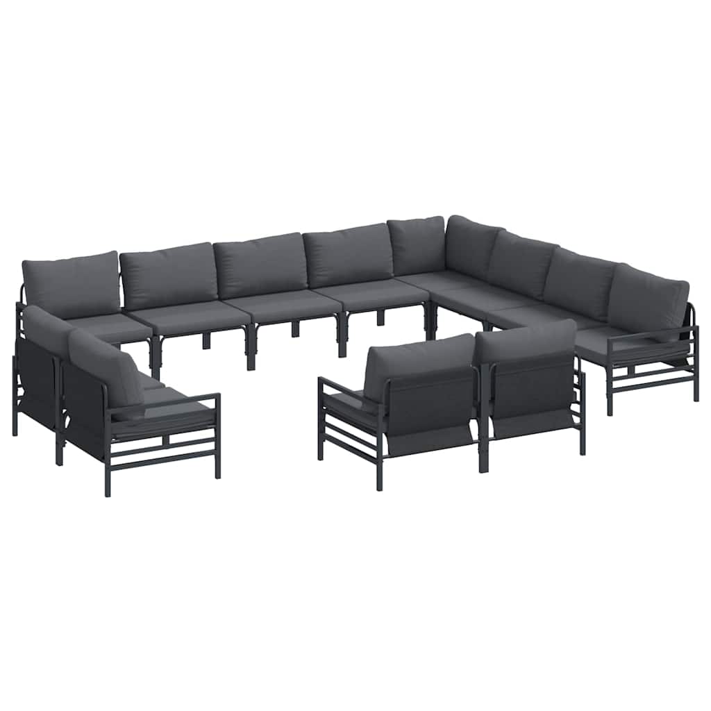 vidaXL Tuinbank Set met kussen 12 pcs Zwart Staal