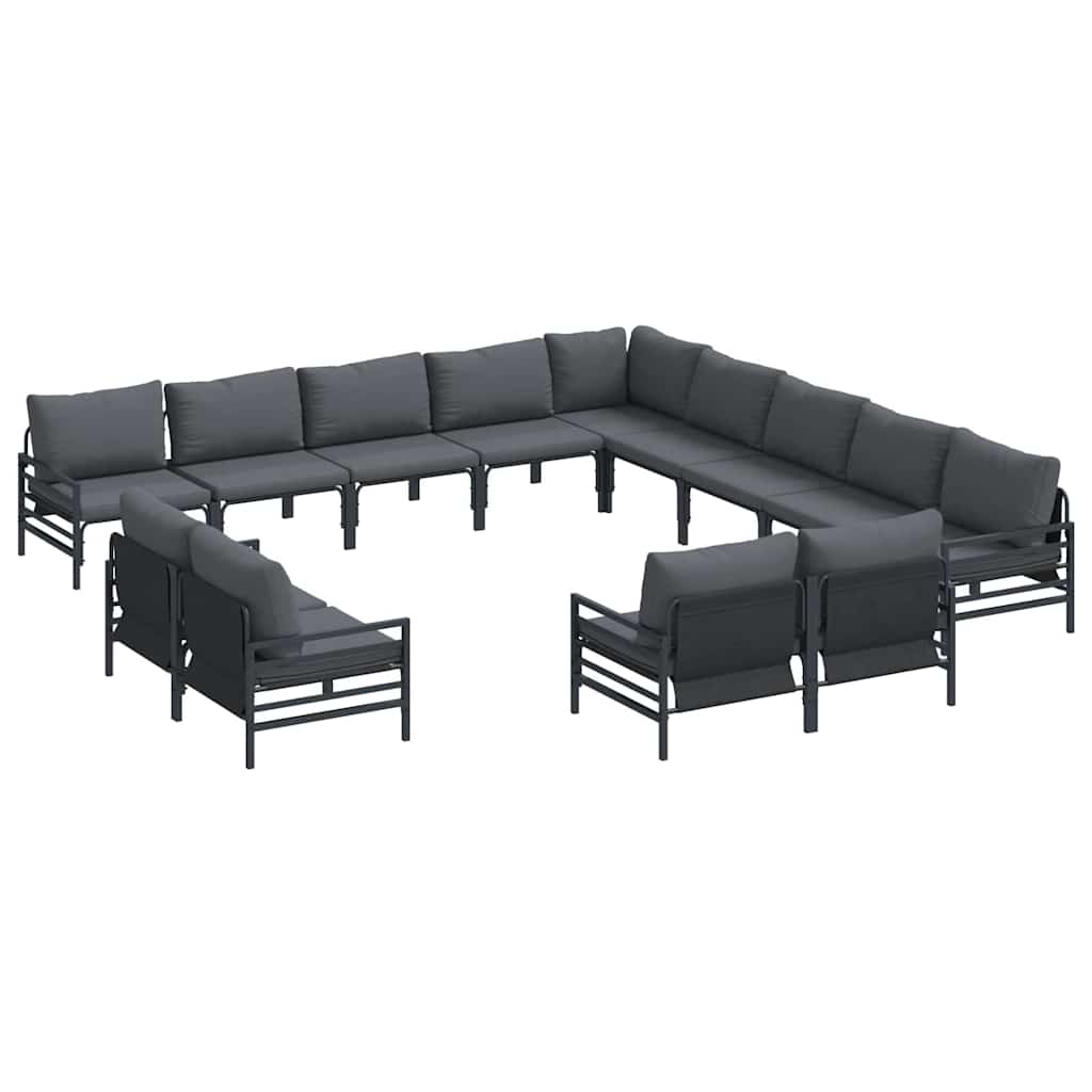 vidaXL Tuinbank Set met kussen 13 pcs Zwart Staal